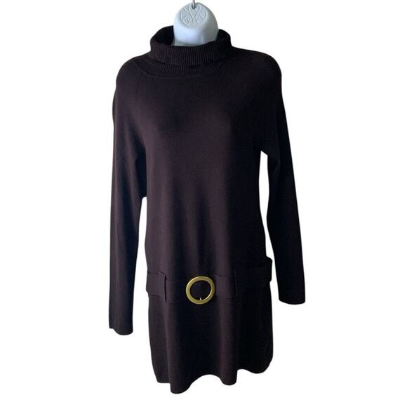 INC International Concept Sweater Women M Knit Tunic Mock Belted Casual Pullover - Picture 2 of 9